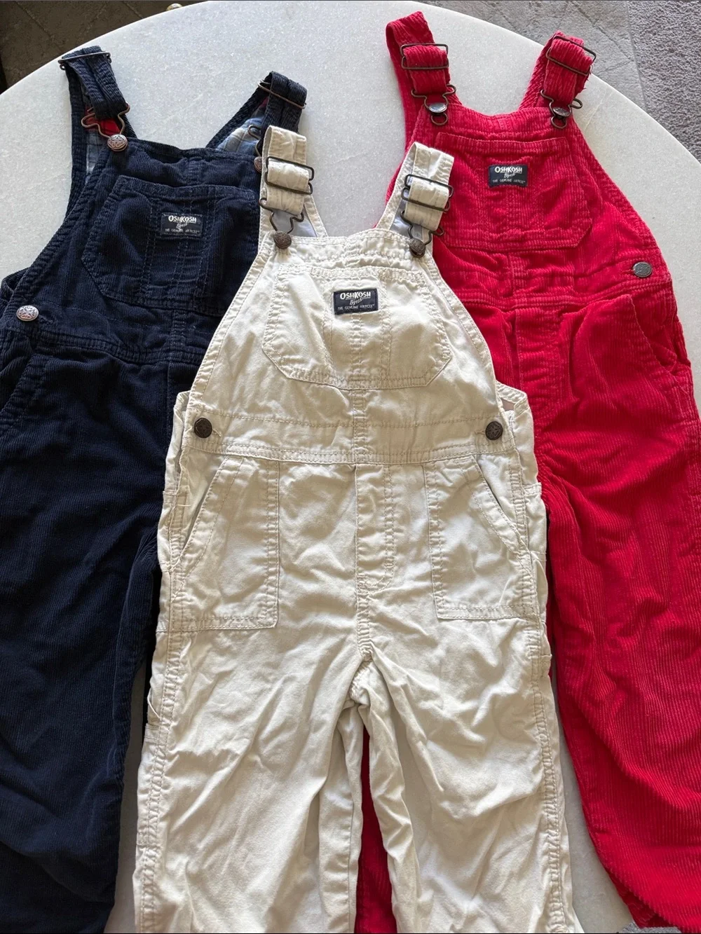 OshKosh B'gosh Kids Corduroy Overalls Trio — Cream, Navy & Red